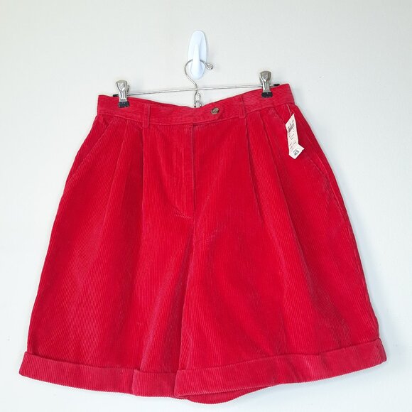 NWT Vtg Charter Club Corduroy Shorts 6 Pleated High Rise Cuffed 8" Red - Picture 1 of 7